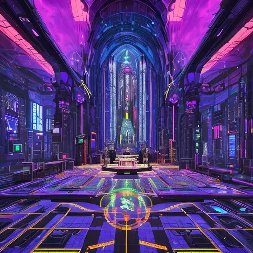 Prompt: Church of the Infinite Cosmos, cyberpunk religion