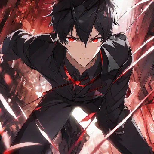 Prompt: Damien (male, short black hair, red eyes) going insane