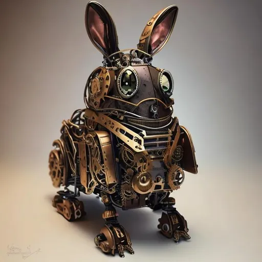 Prompt: a futuristic robotic rabbit with steampunk-inspired design