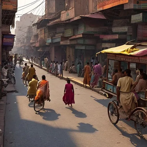 Prompt: a realistic, life-like glimpse into the city streets of India during the dark ages
