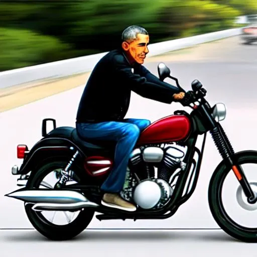 Prompt: Barack Obama riding a motorcycle 
