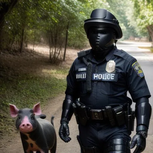 Prompt: One humanoid snake police officer and one humanoid pig police officer.