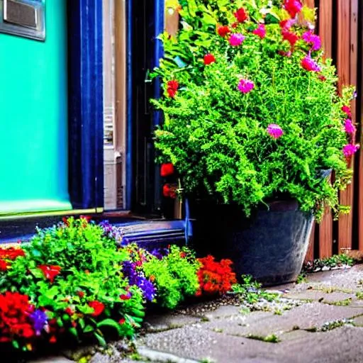 Prompt: night-time: 2.0, garden, multicolored flowers, flower pots, pots, planter boxes, entryway, dark sky, dark clouds, 
very soft █►green◄█ theme, dark shadows, dark walls, dim lights, (some cyan small things:0.8), 
♦♦ doorstep, letterbox, front porch, porch, foyer, stool, garden bench, butterflies, bees, flowers, watering can, garden tools, hair flower, hair ribbon, pail, 

■■ {{{{best quality, 8k resolution photography, artistic photography, photorealistic, masterpiece}}}}, 