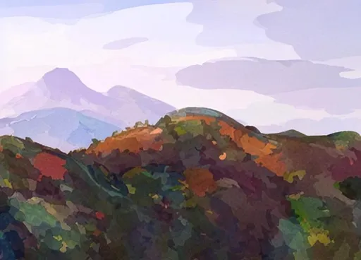 Prompt: a turtle shaped hill in the mountains Gouache Style, Watercolor, Museum Epic Impressionist Maximalist Masterpiece, Thick Brush Strokes, Impasto Gouache, thick layers of gouache watercolors textured on Canvas, 8k Resolution, Matte Painting
