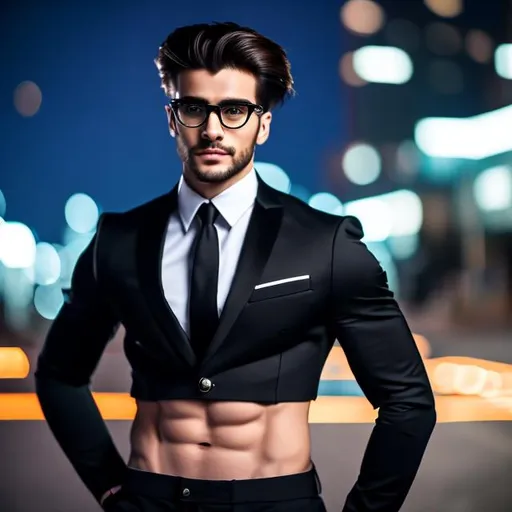 a gorgeous 4k hdr photo of an attractive longhaired 21years old man with a six pack abs and glasse