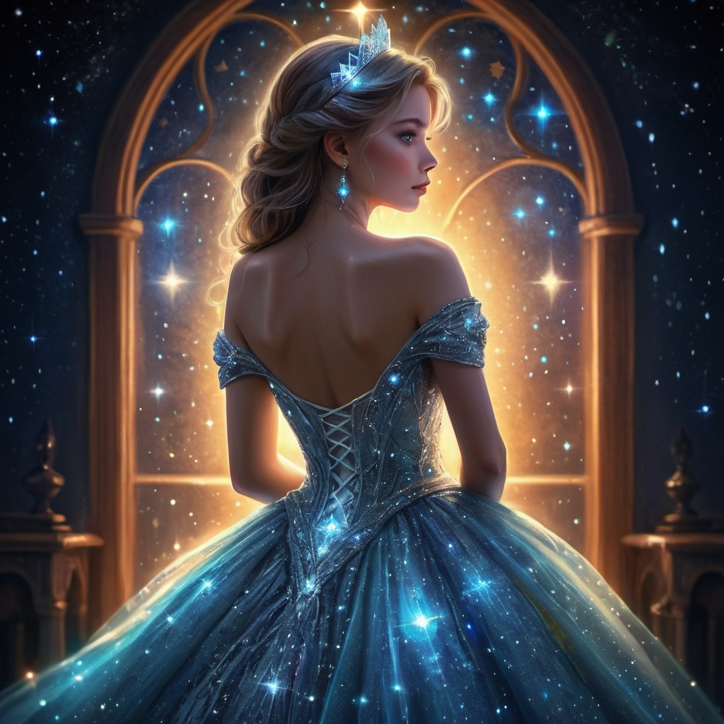 A very beautiful princess in a dress of light and st...