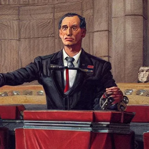 Prompt: portrait of senator giving speech  in sci-fi roman senate alternate history