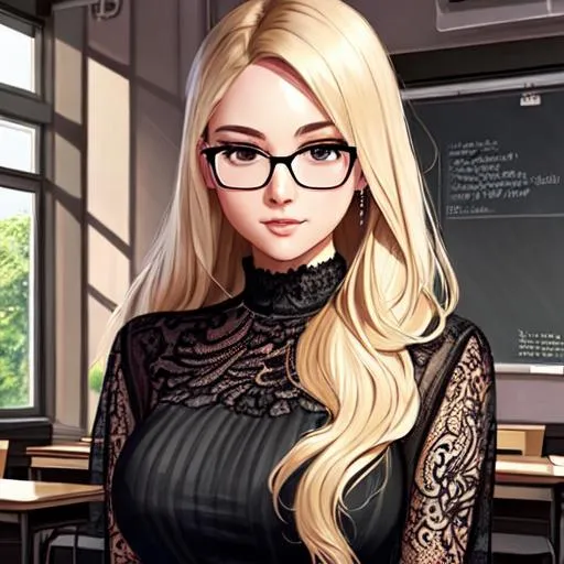 a young woman, blonde hair, (wearing glasses), detai... | OpenArt
