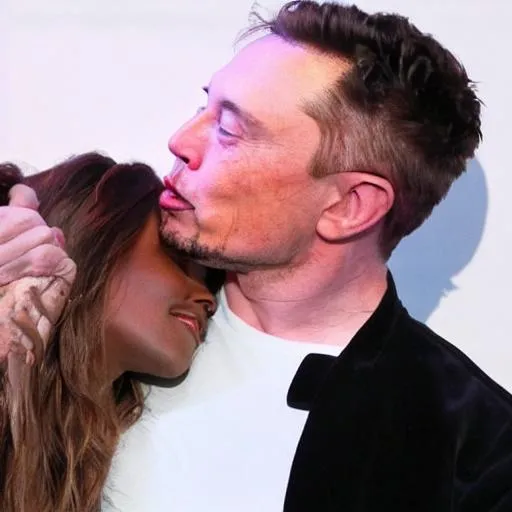 Prompt: kanye kissing elon musk
