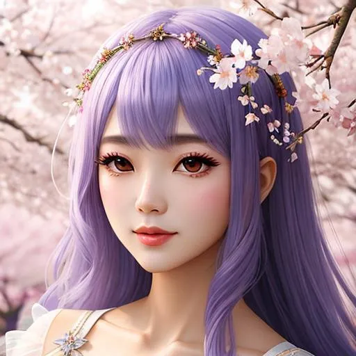 Prompt: etherial, fairy, goddess of  cherry blossoms, facial closeup