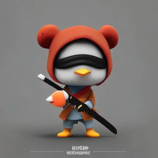 Prompt: tiny cute ninja duck with katana toy, standing character, soft smooth lighting, soft pastel colors, skottie young, 3d blender render, polycount, modular constructivism, pop surrealism, physically based rendering, square image