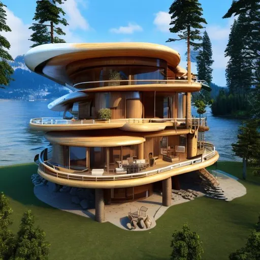 Prompt: sailing futuristic house inspired on log tree house