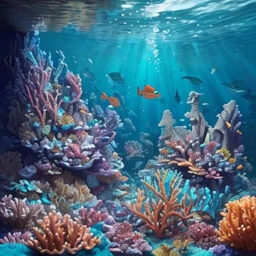 Prompt:  In the midst of a vibrant underwater landscape, a picturesque scene unfolds that mirrors the iconic Disney style, known for its vivacious colors and exaggerated, yet endearing features. The coral formations take center stage, characterized by their grandeur and fantastical shapes, resembling towers in an underwater castle. Nestled amongst the corals, an array of sea creatures like playful dolphins with expressive eyes, goofy octopuses, and a community of smiling fish create a bustling, yet harmonious underwater society.

The art style heavily leans on the animated, Disney-esque approach, where each element in the picture carries a certain charisma, brought to life with sweeping lines and a cartoonish flair. The sea animals have human-like expressions, engaging in activities that mirror a joyful and bustling community. It's like a frame plucked straight from a Disney animation, promising adventure and camaraderie in the heart of the ocean.

The lighting in this composition leans towards a magical morning light filtering through the water's surface, casting a beautiful and ethereal glow on the entire scene. This lighting creates a beautiful contrast between the lively colors of the corals and the sea creatures, highlighting their vibrant hues and casting mesmerizing shadows that add depth to the entire scenario.

--ar 16:9 --s 300