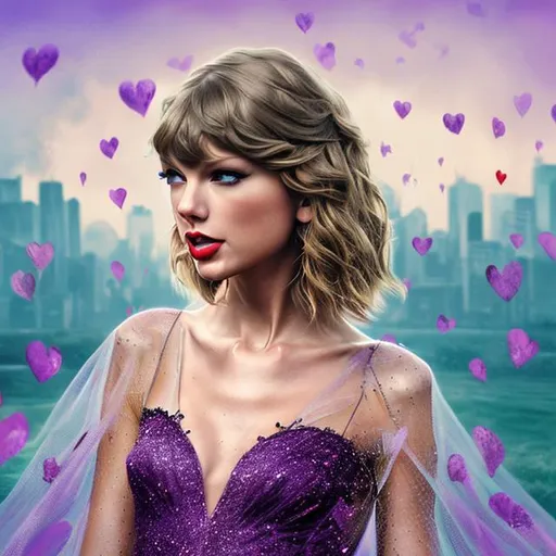 Prompt: generate me a Taylor Swift album cover concept with no words whatsoever on it as a redisign of her 2010 album cover for Speak Now, which features a portrait of taylor in a long, tulle violet or red gown, an aesthetic true to her era of Speak Now and Speak Now (Taylor's Version). it must be highly realistic detailed, 4k HD with sunlight shining over taylor, a detailed body with no words. it must be full body
