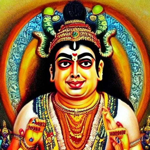 Prompt: Draw Mukesh Ambani as hindu god