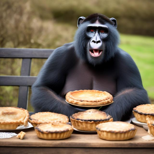chunky black monkey stuffing face with pies