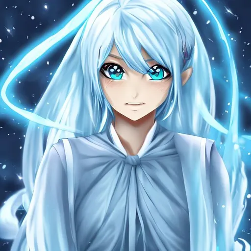 Prompt: light blue, wizard, female, anime 