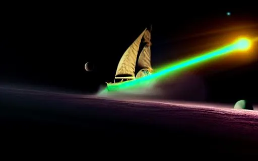 Prompt: Landscape, ragged British Galleon chasing French sloop through space dust in galaxy dust,stars,concept,illustration,UHD,Realistic