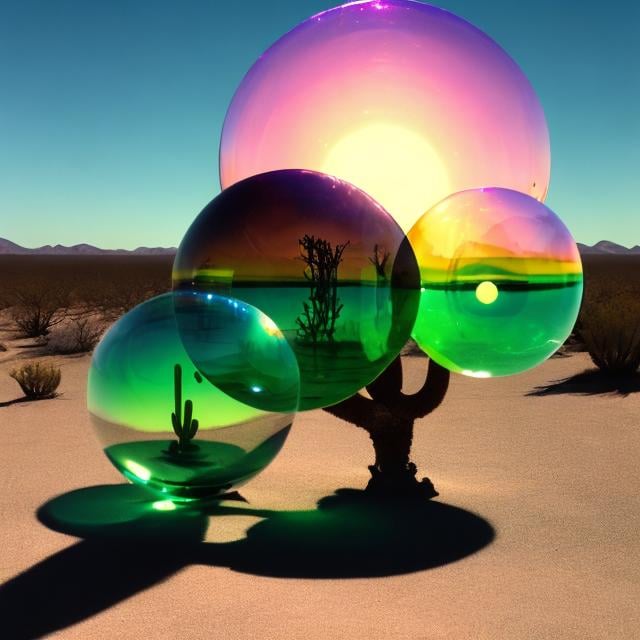 empty desert, pocket watches enclosed in soap bubble... | OpenArt