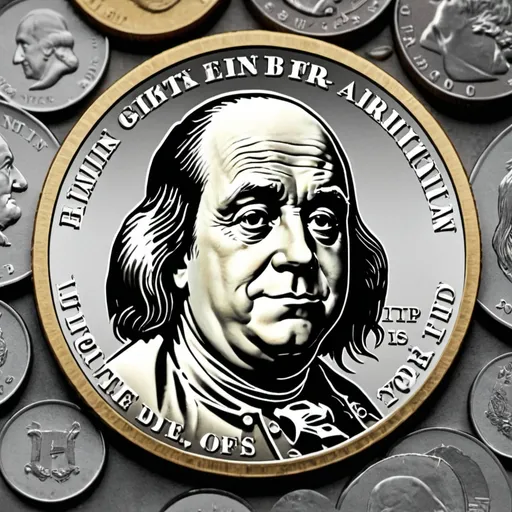 Prompt: glitch meme coin Benjamin Franklin 
