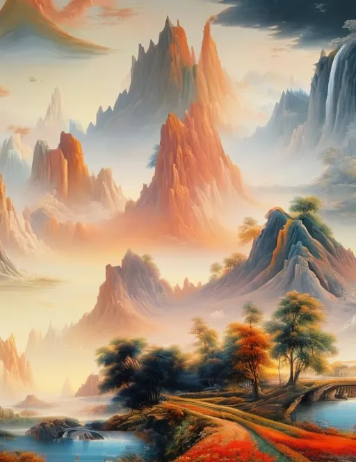 Prompt: art landscape painting wallpaper