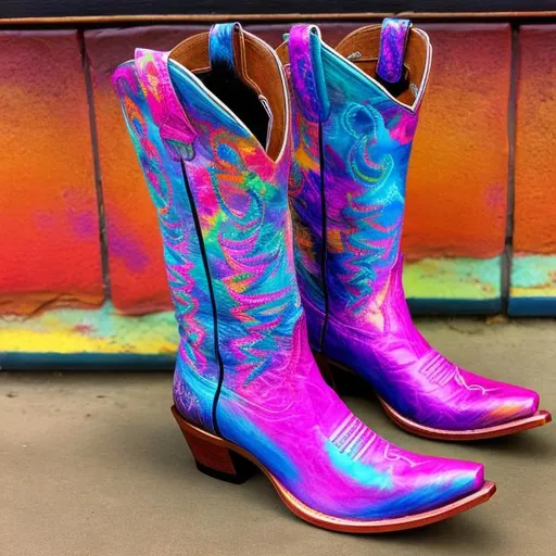 Prompt: cowboy boot in the style of Lisa frank