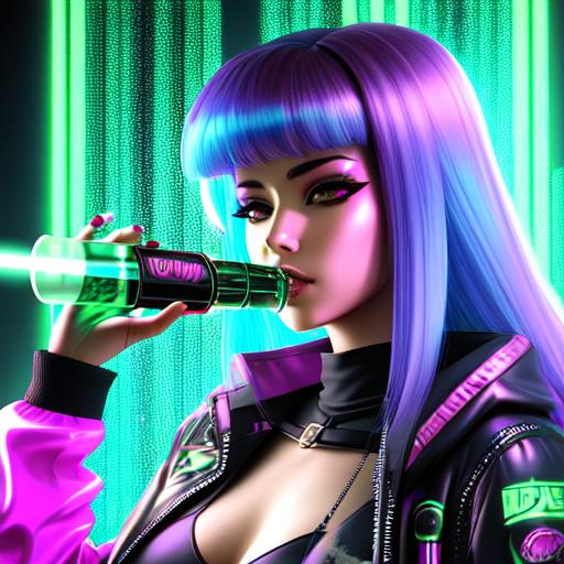 A cyberpunk girl with baddie vibes taking a hit from... | OpenArt