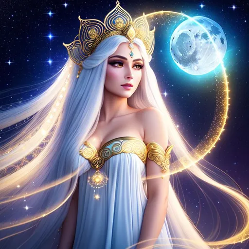 A beautiful moon goddess, large nose, ((intricate lo... | OpenArt