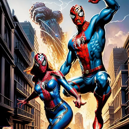 Prompt: Mystique, Spiderman, Colossus in Action Poses, Marvel Comics, Hyperrealistic, splash art, concept art, mid shot, intricately detailed, color depth, dramatic, 2/3 face angle, side light, colorful background Epic cinematic brilliant stunning intricate meticulously detailed dramatic atmospheric maximalist digital matte painting Mark Brooks and Dan Mumford, comic book art, perfect, smooth a masterpiece, 8k resolution, dark fantasy concept art, by Greg Rutkowski, dynamic lighting, hyperdetailed, intricately detailed, Splash screen art, trending on Artstation, deep color, Unreal Engine, volumetric lighting, Alphonse Mucha, Jordan Grimmer, purple and yellow complementary colours Professional photography, bokeh, natural lighting, canon lens, shot on dslr 64 megapixels sharp focus maximalist filmic 4K 8K resolution dynamic lighting Cinema 4D eldritch cosmic thunderstorm tornadic twilight vapor comic art 