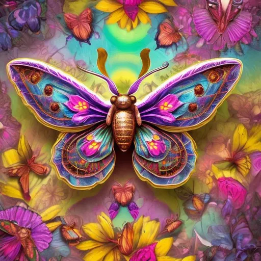 Prompt: Ornate moth diorama in the style of Lisa frank