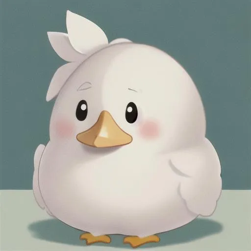 Prompt: Duck, fat, White, Soft feathers, fluffy, Big eyes, chonky, cute, black eyes, 
