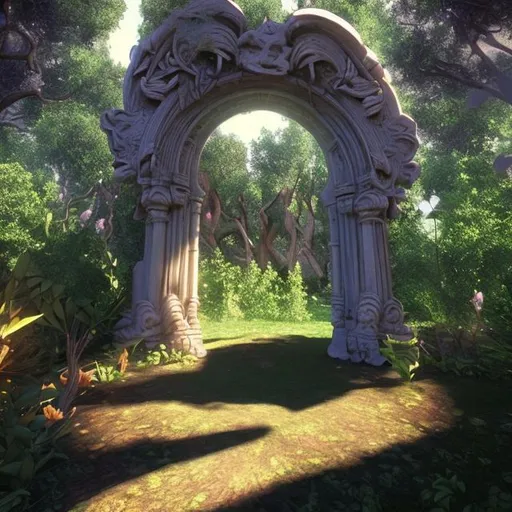 Prompt: An incredible portal in the middle of the garden of eve