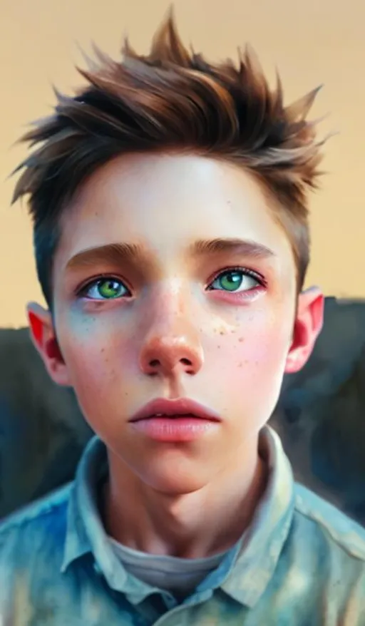 Prompt: 1 boy, hyper realistic watercolor masterpiece, full body, 16 years old handsome, pretty, anime boy, pastel eyes, copper hair, tan hyperrealistic watercolor masterpiece, smooth soft skin, tan skin, big mischievous eyes, symmetrical, anime wide eyes, soft lighting, detailed face, wlop, rossdraws, concept art, digital painting, looking into camera, wavy hair, short hair, orange hair, smirk, sweater, hoodie hyper realistic masterpiece, highly contrast water color mix, sharp focus, digital painting, pastel mix art, digital art, clean art, professional, contrast color, contrast, colorful, rich deep color, studio lighting, dynamic light, deliberate, concept art, highly contrast light, strong back light, hyper detailed, super detailed, render, CGI winning award, hyper realistic, ultra realistic, UHD, HDR, 64K, RPG, inspired by wlop, UHD render, HDR render