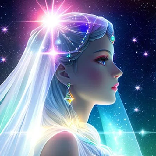 Prompt: White prism, cosmic,etherial, fairy, goddess of light ,closeup