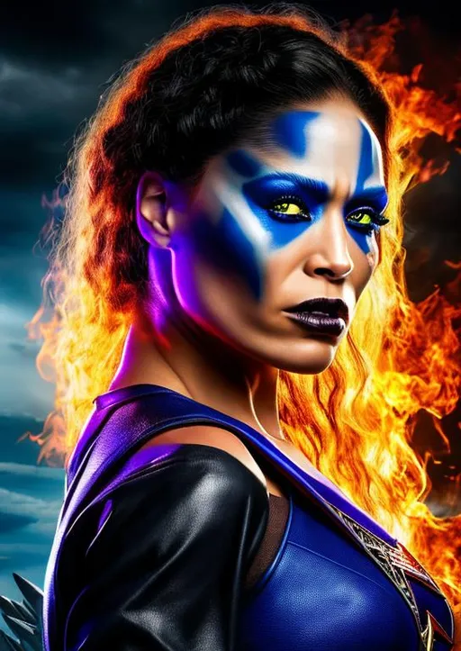 Prompt: High-resolution hyperrealistic photo of mutant mystique raven darkholme merged with x-man blink clarice ferguson,, uhd, hdr, 64k