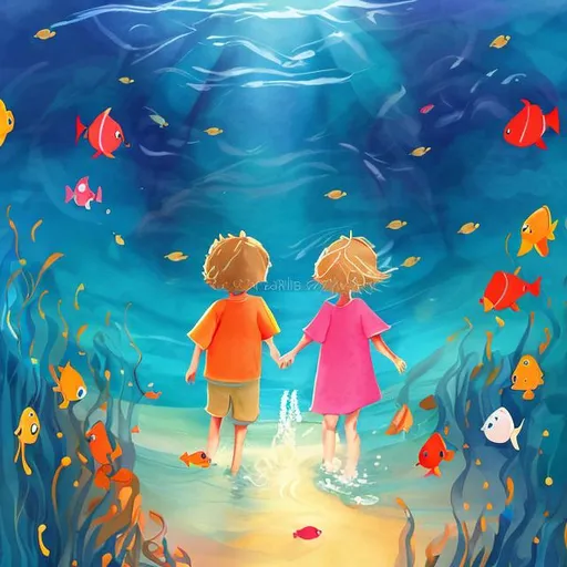 Prompt: walking in the ocean
childrens illustration

