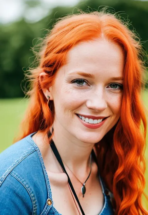 Prompt: Closeup shot of a Young German woman aged 36 long red hair petite frame ,wearing a halter top, loose fitting denim jeans ,converse footwear. Sony Alpha 7 C | Full-frame Mirrorless Interchangeable Lens Camera with Sony FE 28-60mm F4-5.6 Zoom Lens ,seductive wide smile ,volumetric lighting ,subsurface scattering ,light shadows ,sitting under a weeping tree in a highly detailed meadow ,lipstick ,eyeshade ,eyeliner ,mascara ,looking straight into the camera ,model pose