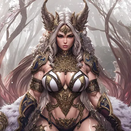 Prompt: {{{{highest quality full body splash art masterpiece, hyperrealistic, hyperrealism, {{female character}}, intricately hyperdetailed, hyperrealistic intricate details, muscular fitness female body, wet with sweats all over her body, perfect face, perfect body, thick hairy armpits, perfect anatomy, perfect composition, approaching perfection, Ancient elves city Lothlórien background setting, Norse Tattoo,


  full body of seductive attractive beautiful gorgeous cute stunning 
 feminine menacing villain, 22-year-old queen of the high elves'  with {{long blonde twirly hair}} 
 and {{warm blue eyes}} and seductive attractive beautiful gorgeous cute stunning 
 feminine face wearing {{silver bra armor and shorts}} with deep exposed cleavage and visible abs, 
 
cinematic glamour lighting, 
volumetric lighting, 
dramatic lighting, 
studio lighting, 
backlight, 
backlit,
3d lighting, 
UHD, 
HDR, 
128K, 
HD, 
long shot, 
professional photography, 
unreal engine octane render, 
trending on artstation, 
front view, 

sharp focus, 
occlusion, 
centered, 
symmetry, 
ultimate, 
shadows, 
highlights, 
contrast, 
{{sexy}}, 
{{huge breast}}

}}}}