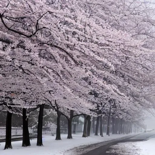 Prompt: cherry blossom in snowstorm
