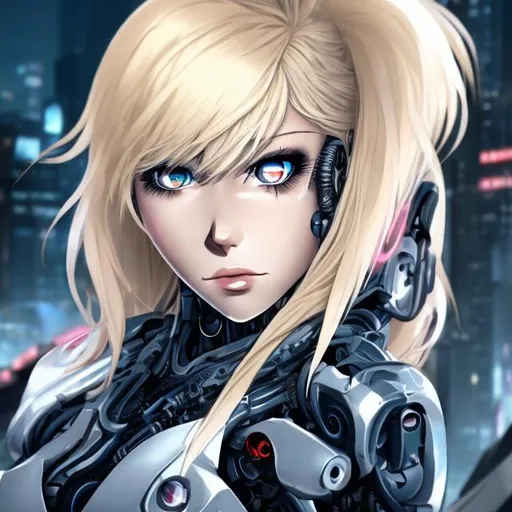Prompt: beautiful female cyborg blonde anime eyes
