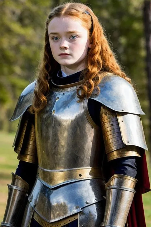 Prompt: Sadie Sink, Knight costume, 