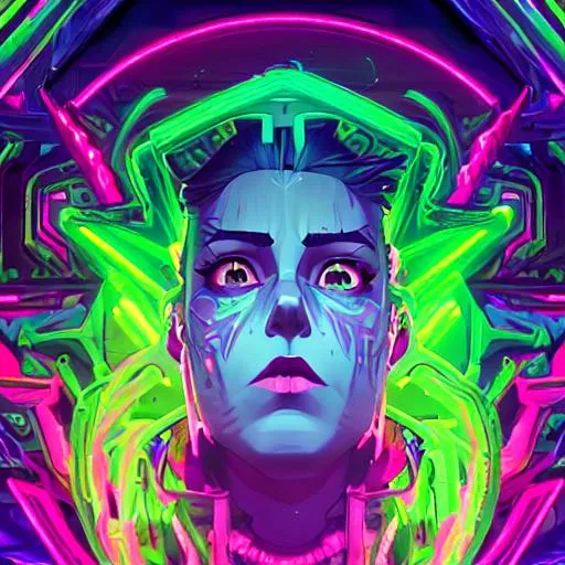 Prompt: As you enter the room, a wave of neon colors and trippy patterns washes over you. The acidwave aesthetic is in full force here, with walls covered in bold, abstract designs and flickering fluorescent lights casting everything in a surreal glow. The music is a heady mix of glitchy beats and distorted vocals, pulling you further into the dreamlike atmosphere. It's like stepping into a hallucination, where nothing is quite as it seems and reality is a fluid, ever-shifting thing. In this acidwave world, anything is possible and everything is a little bit warped.