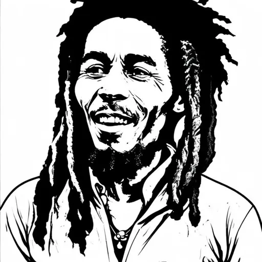 Prompt: outline illustration of a famous reggae artist bob marley for coloring in