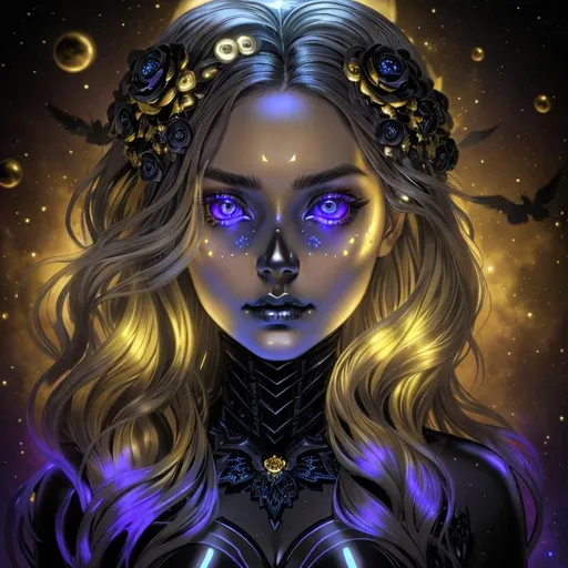 Prompt: dark, Epic, Beautiful, Plasma {Liquid}Skull gold silver black, big dreamy eyes, beautiful intricately-colored, symmetrical, Beautiful and Gorgeous, hyper realistic, expansive psychedelic background, hyper realistic, 64K --s99500