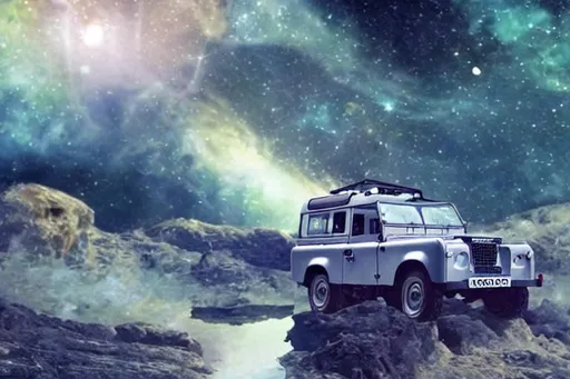 Prompt: land rover in space