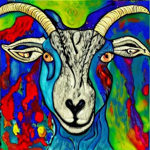 Prompt: Crying goat with teardrops coming from eyes- Abstract Art
