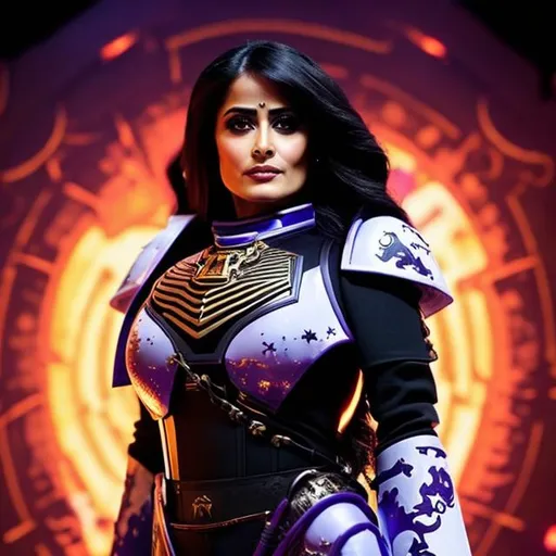 Prompt: Selma Hayek, as a genestealer cult leader, Warhammer 40000,