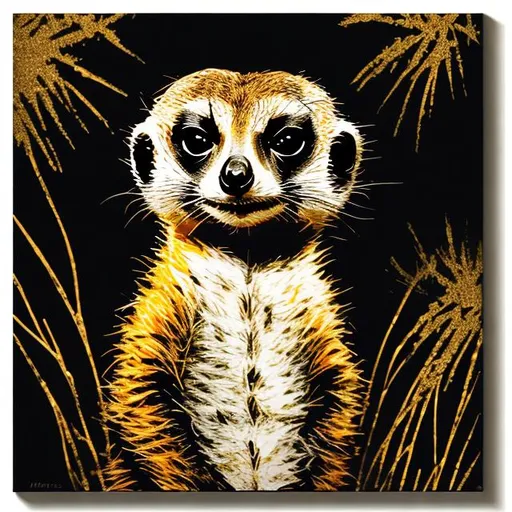 Prompt: Meerkat, black, gold, wall art