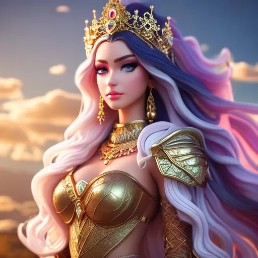 Prompt:  a horse girl, long wavy hair, {{extra large breasts}}, bejeweled armor, crystal hair, rainbow eyes, Gold_Crown, Royalty, Precise and In Control, holding hookah, smoking. Sitting on a mushroom. octane render, cinematic, RPG, D&D, highly detailed face, highly detailed eyes, full body, whole body visible, full character visible, soft lighting, high definition, ultra-realistic, 