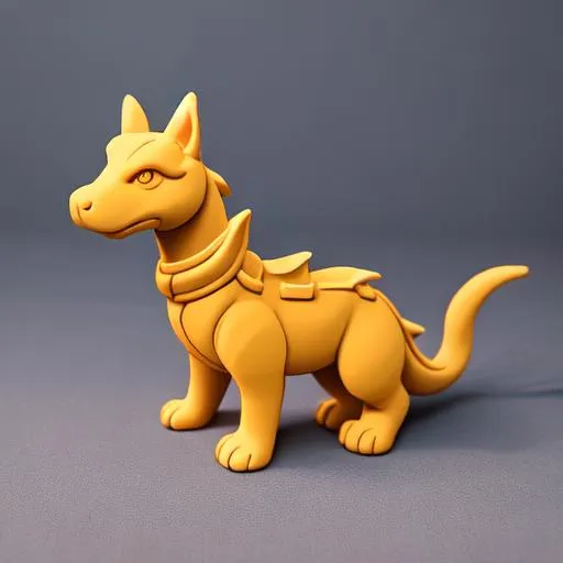 Prompt: Simple clay sculpture of a four legged dragon with canine features and a cute face